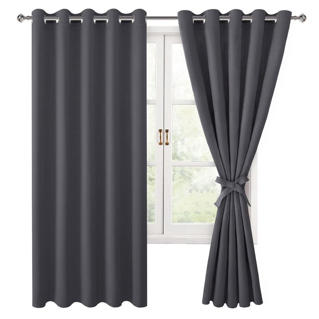 Hiasan Grommet Blackout Curtains For Bedroom, 60 X 72 Inches - Thermal Insulated & Light Blocking Window Drapes For Living Room/Dorm Room, Set Of 2 Panels Sewn With Tiebacks, Dark Grey