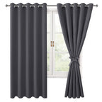 Hiasan Grommet Blackout Curtains For Bedroom, 60 X 72 Inches - Thermal Insulated & Light Blocking Window Drapes For Living Room/Dorm Room, Set Of 2 Panels Sewn With Tiebacks, Dark Grey