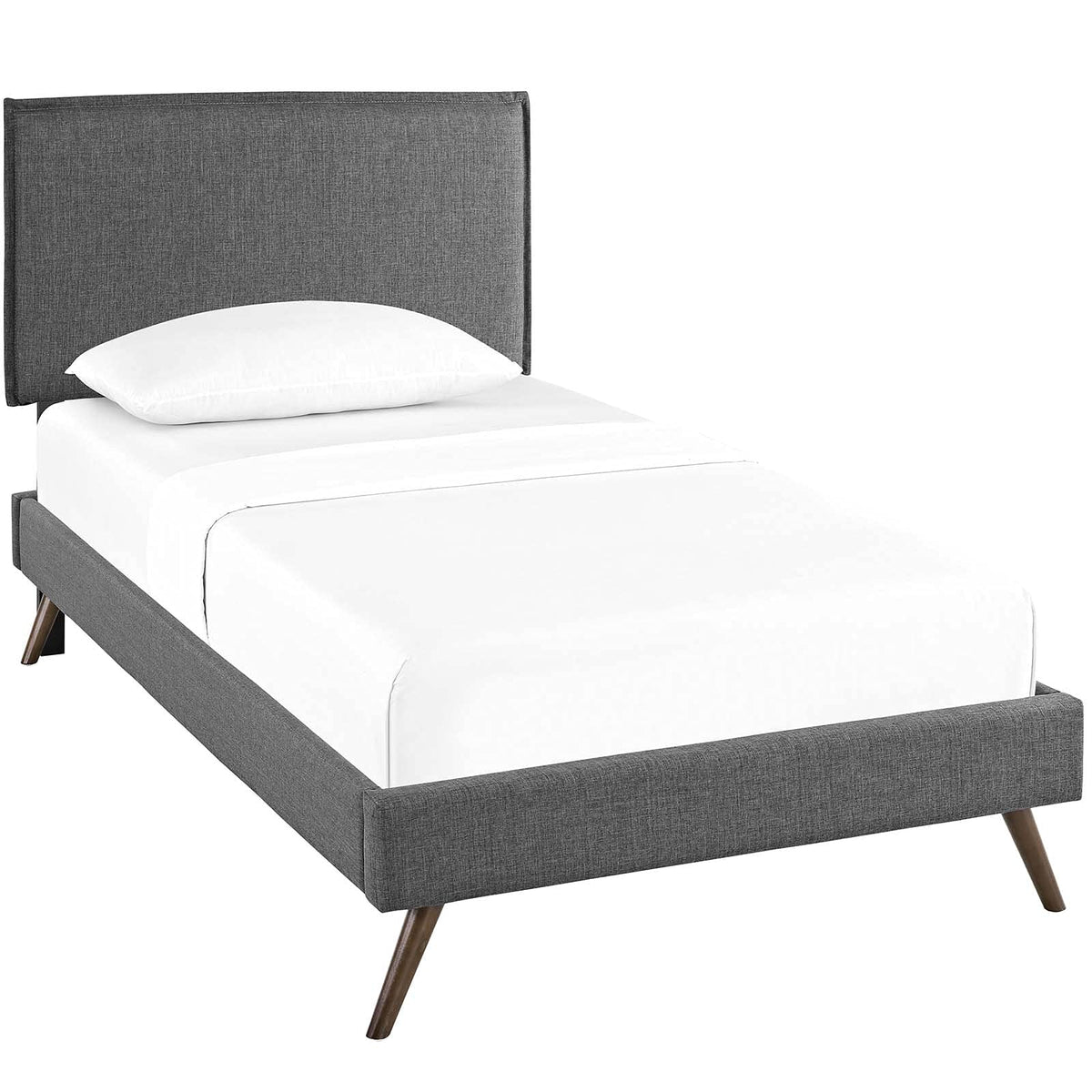 Modway Amaris Upholstered Full Platform Bed Frame In Gray With Splayed Legs