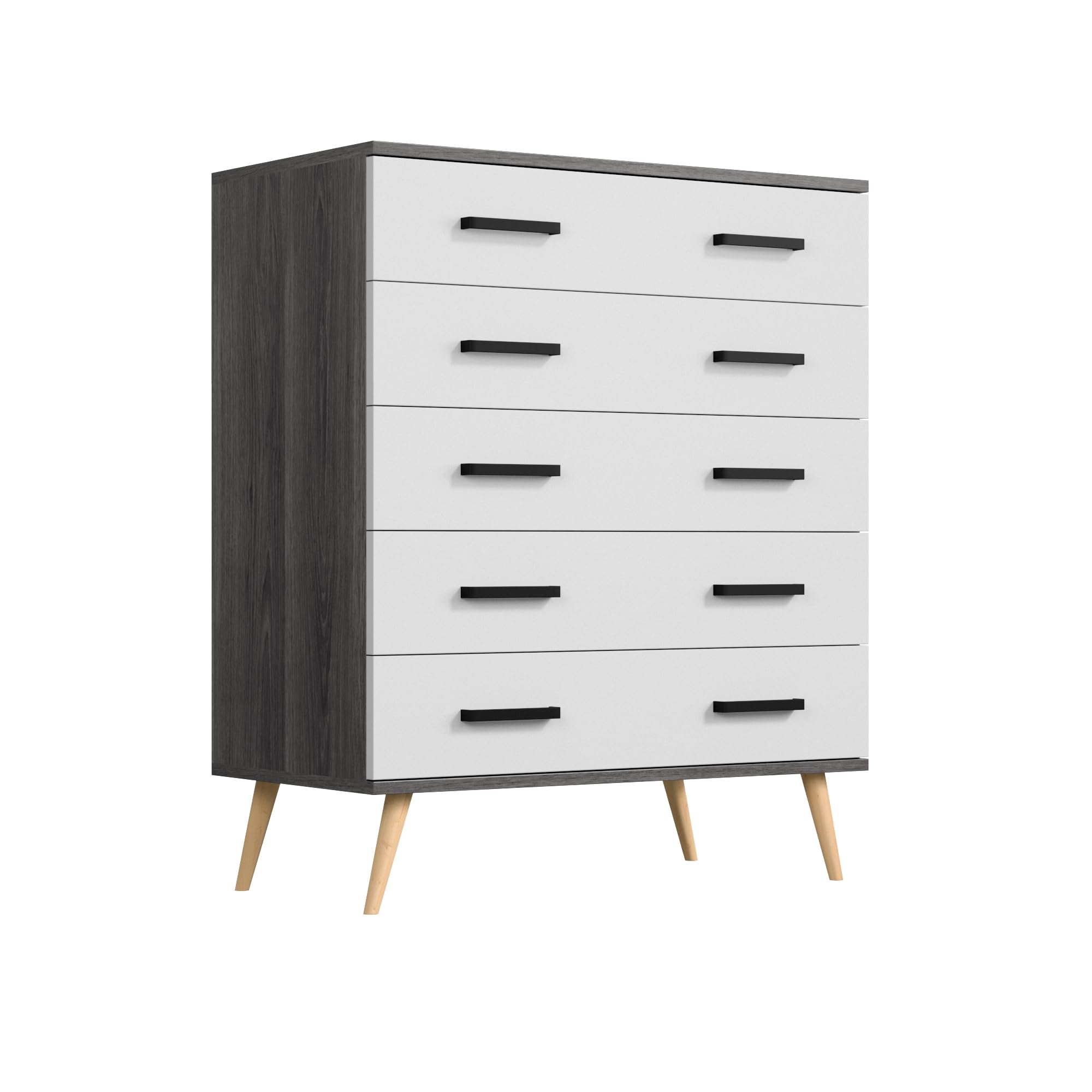 Woodpeckers Furniture And Mattress Eli Mid-Century Modern 5 Drawer Chest (Charcoal Oak & Silver Oak)