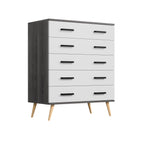 Woodpeckers Furniture And Mattress Eli Mid-Century Modern 5 Drawer Chest (Charcoal Oak & Silver Oak)