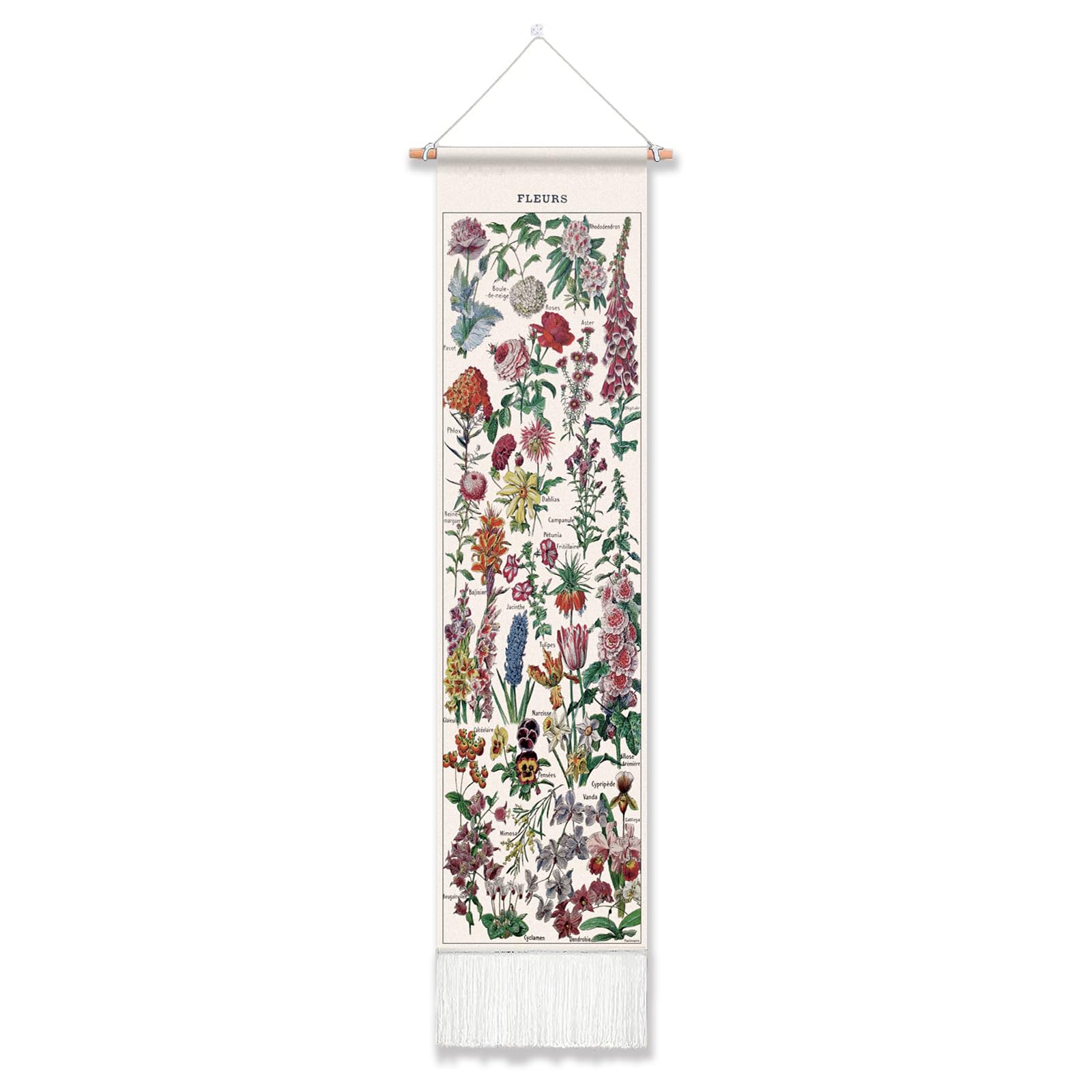 Vintage Flower Tapestry 51 X 13 Inch,Long Vertical Wall Hanging Reference Illustrative Botanical Tapestry For Bedroom Aesthetic