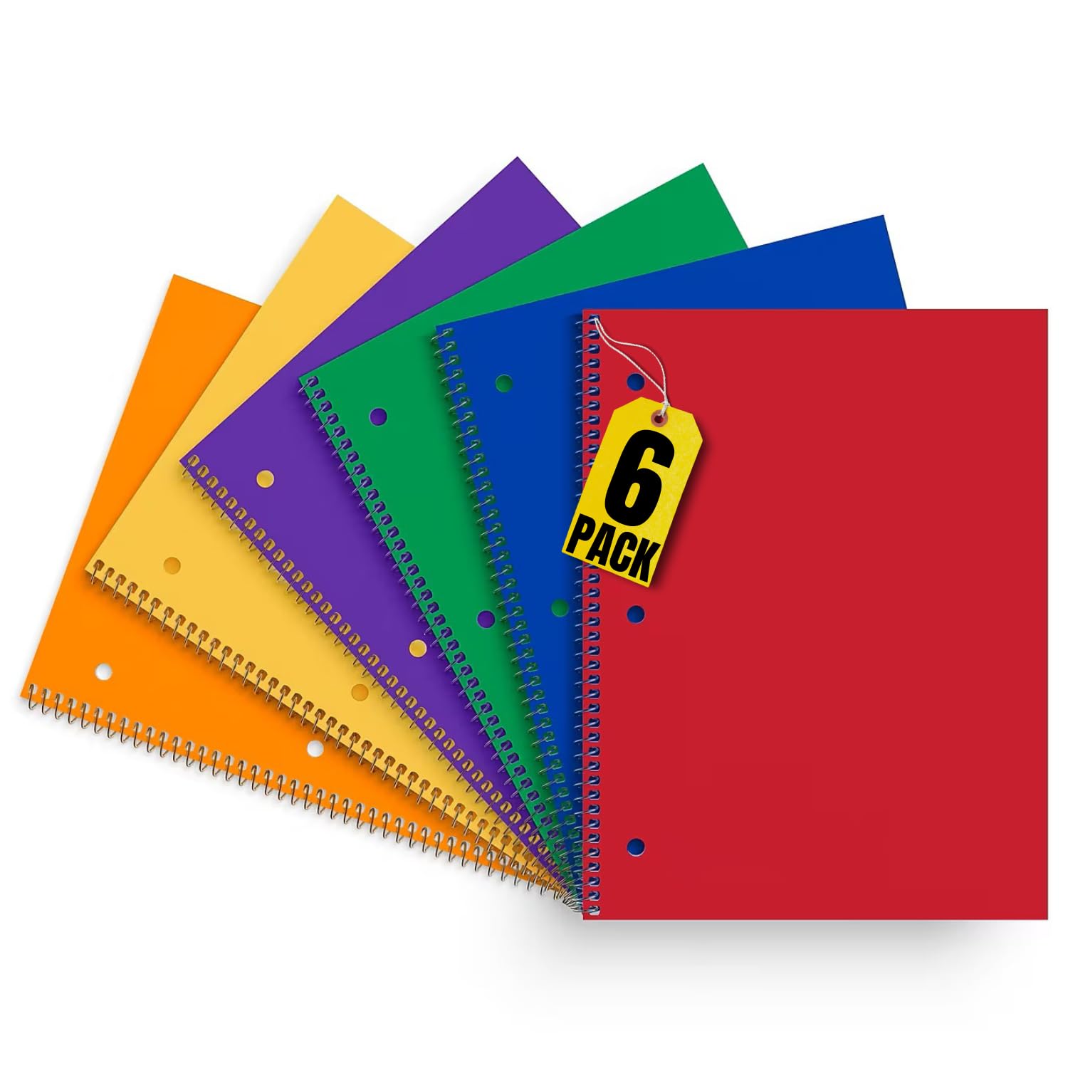 1Intheoffice 1 Subject Spiral Notebook, College Ruled Spiral Notebook, 8' X 10.5' Assorted Colors, 70 Sheets, 6/Pack