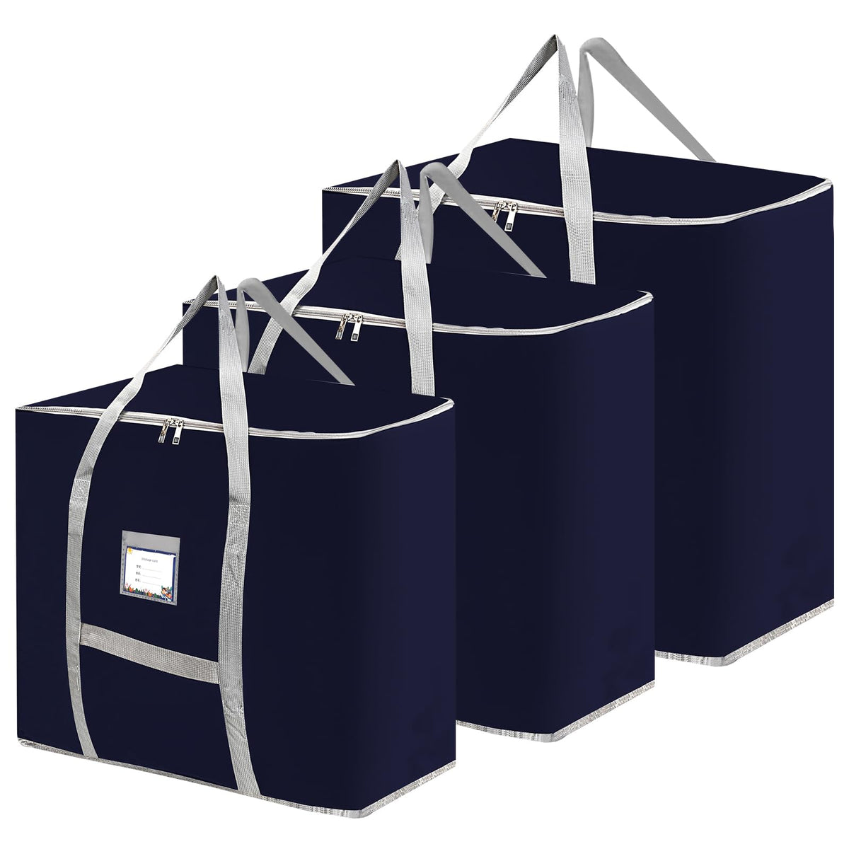 3 Pack Different Size Large Storage Bags, Blue Heavy Duty Storage Bags