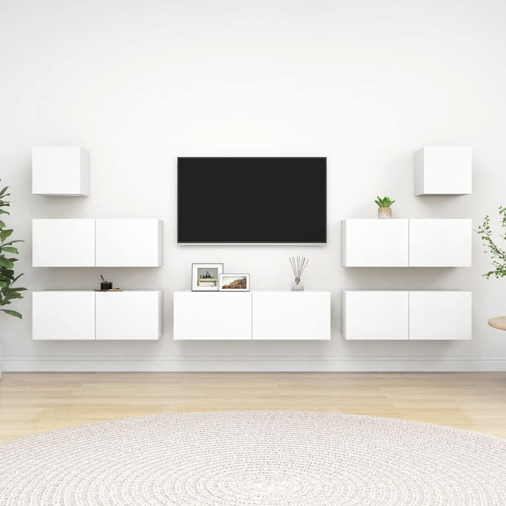 vidaXL TV Stand Set 7 Piece Home Living Room Bedroom Furniture HiFi Stereo Cabinet TV Stand Media Unit Entertainment Center Engineered Wood White