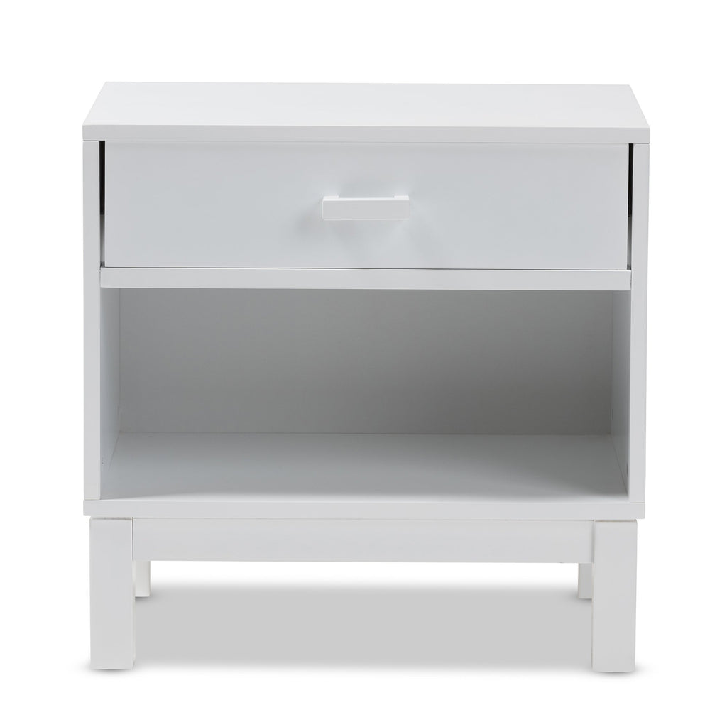 Baxton Studio Deirdre Modern and Contemporary White Wood 1-Drawer Nightstand White//White/Contemporary/Rubber Wood/MDF