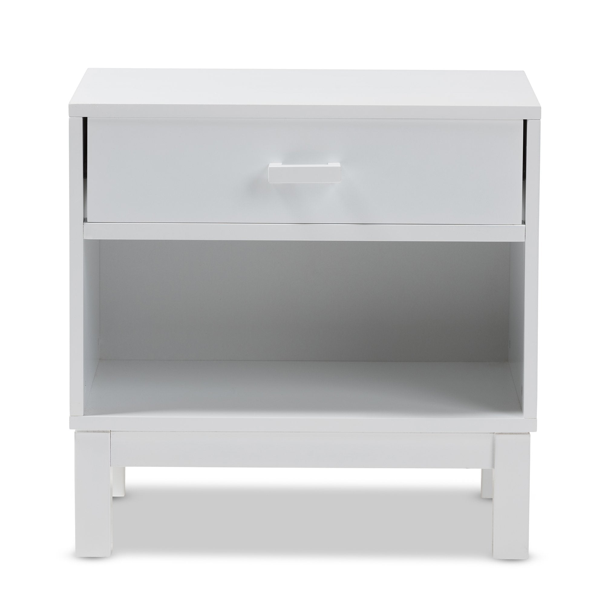 Baxton Studio Deirdre Modern and Contemporary White Wood 1-Drawer Nightstand White//White/Contemporary/Rubber Wood/MDF