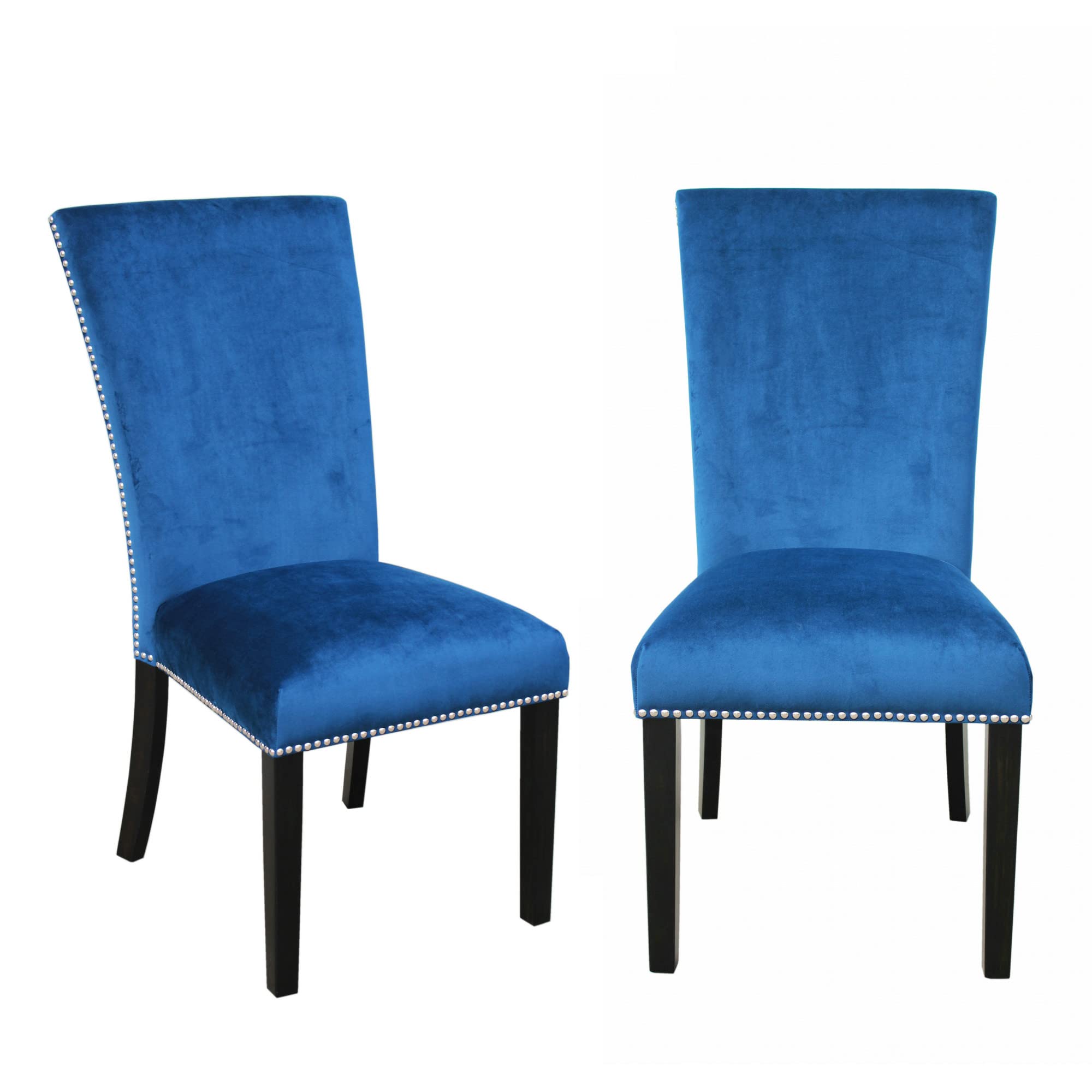 Steve Silver Camila Dining Chairs, Set of 2 Side Chairs, Upscale Styled Blue Velvet Material, Nailhead Trim, Modern Twist, Syurdy Solid Wood Legs, 20" L x 28" W x 41" H, Blue