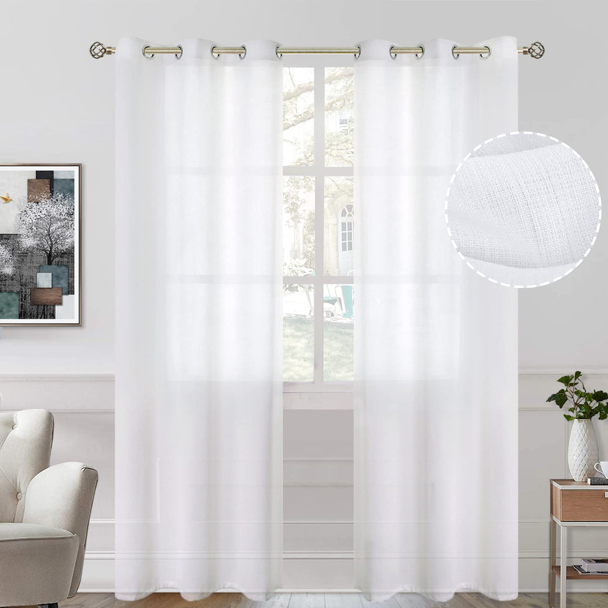 Bgment Natural Linen Look Semi Sheer Curtains For Bedroom, Grommet Light Filtering Casual Textured Privacy Curtains For Living R