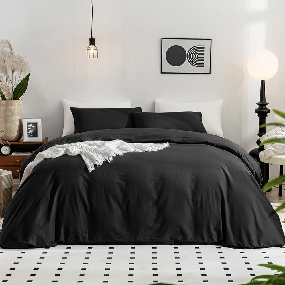 Jellymoni Cotton Duvet Cover California King - 100% Washed Cotton Linen Like Textured Comforter Cover, 3 Pieces Soft Bedding Set