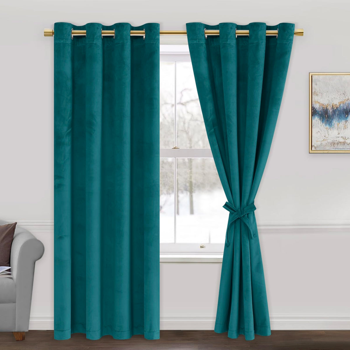 Jiuzhen Teal Velvet Curtains 72 Inches Blackout Curtains For Living Room - Privacy Protect Room Darkening Grommet Thick Velvet W