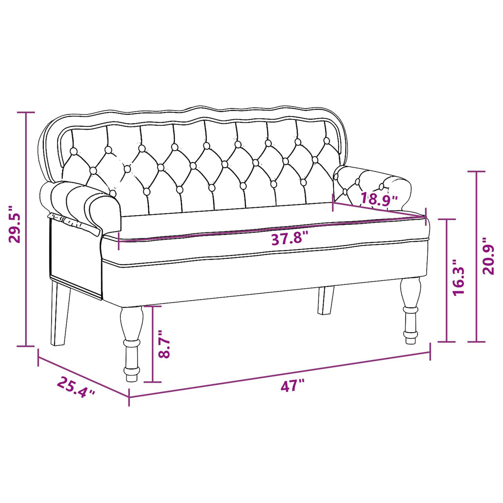 vidaXL 47" W Small Loveseat, Velvet Chesterfield Sofa with Button Tufting & Rolled Armrests for Small Spaces, 2 Seater Couch for Living Room & Bedroom, Dark Gray