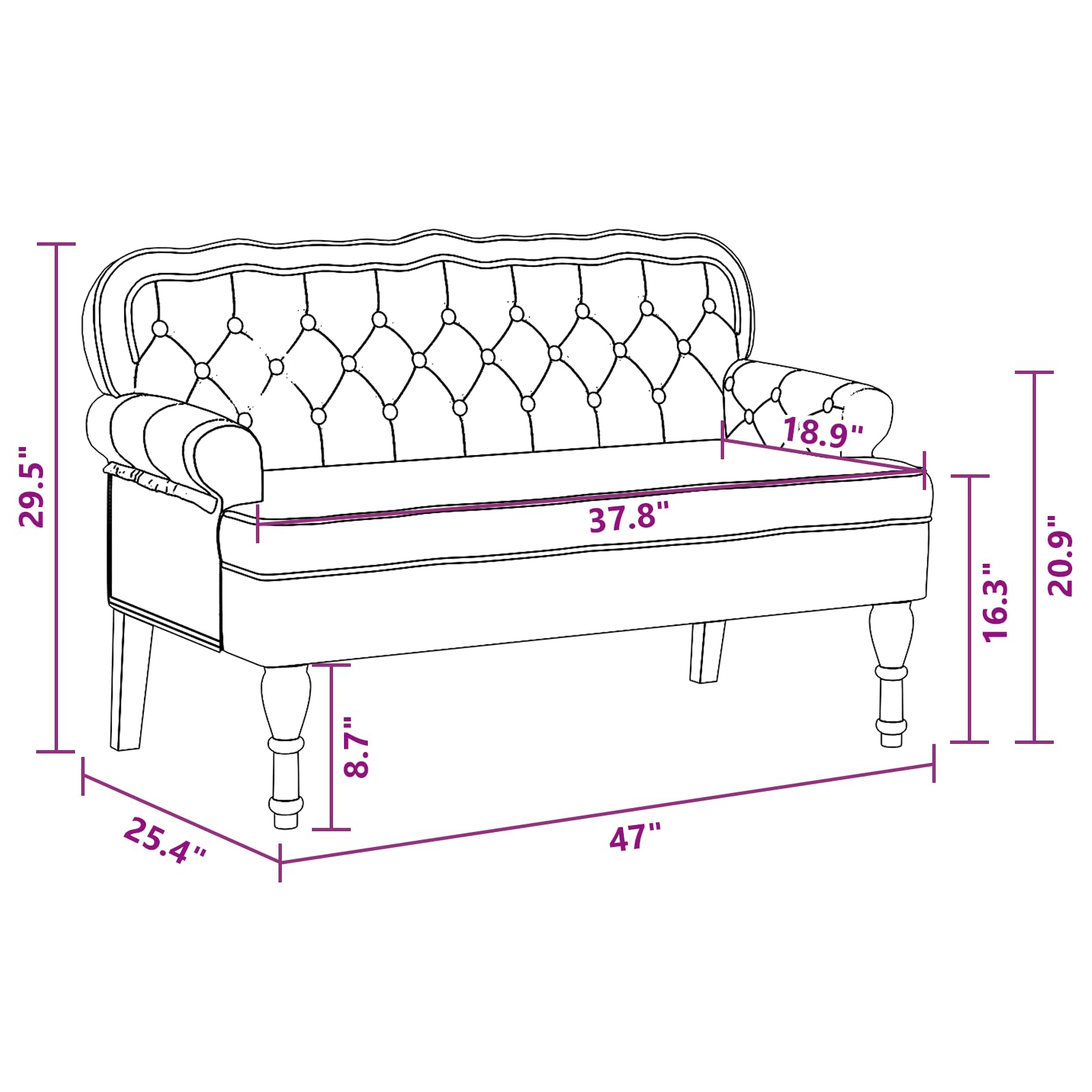 vidaXL 47" W Small Loveseat, Velvet Chesterfield Sofa with Button Tufting & Rolled Armrests for Small Spaces, 2 Seater Couch for Living Room & Bedroom, Dark Gray