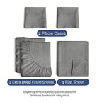 Extra Deep Pocket Split King Sheets - 5 Piece Breathable & Cooling Bed Sheets - Hotel Luxury Bed Sheet Set - Soft, Wrinkle Free & Comfy - Easily Fits Extra Deep Mattresses - Heathered Grey Sheets Set