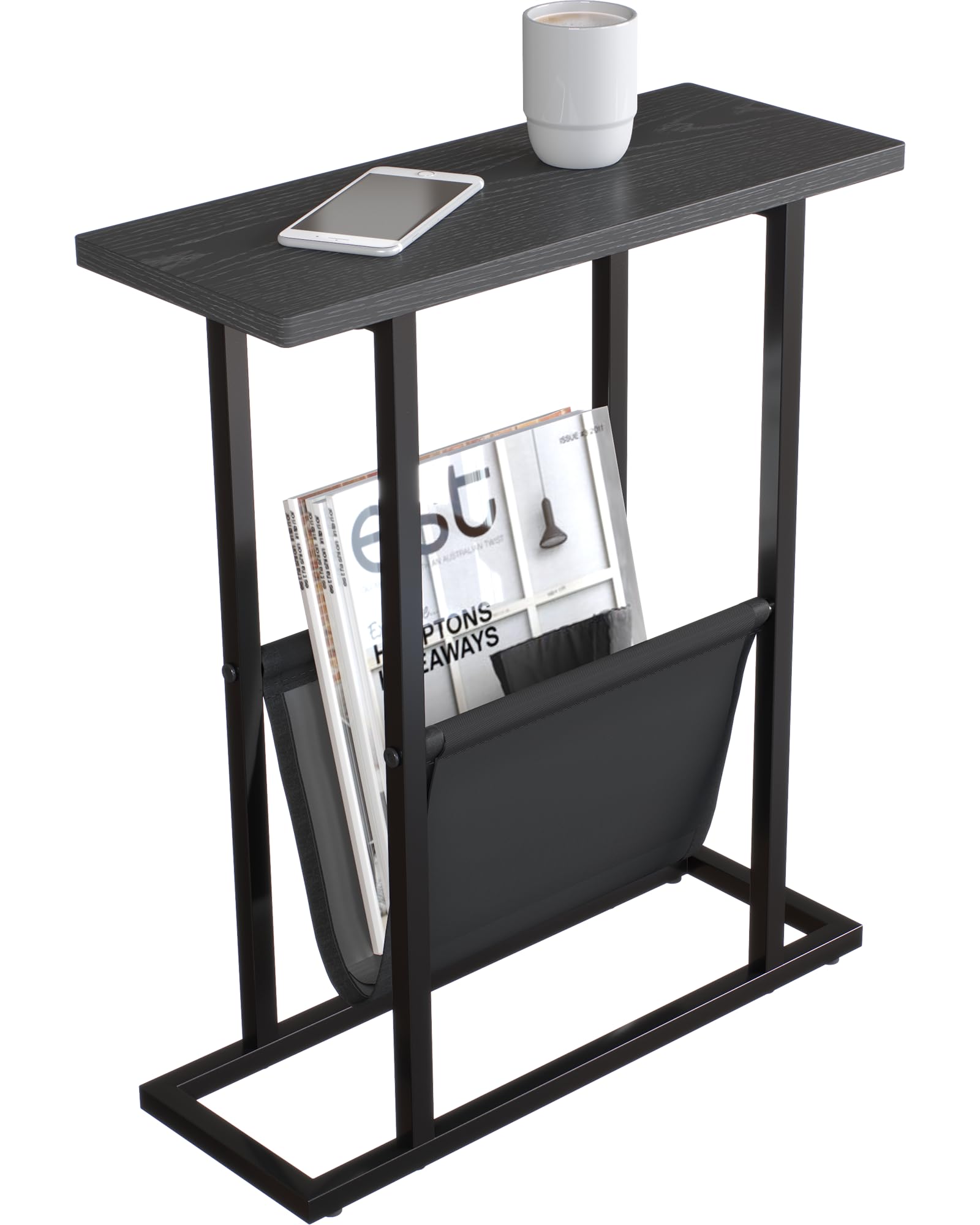 Yusong Narrow Side Table for Small Spaces, Small End Table with Magazine Holder Table, Skinny Slim Little Thin Table for Living 
