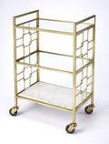 HomeRoots Stainless Steel, Glass, White Stone Polished Gold Bar Cart