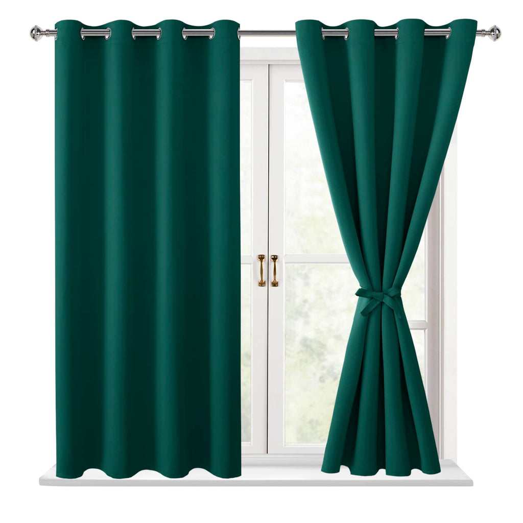 Hiasan Blackout Curtains For Bedroom, 52 X 54 Inches Long - Thermal Insulated & Energy Saving Window Curtains For Living Room, 2 Drape Panels Sewn With Tiebacks, Hunter Green