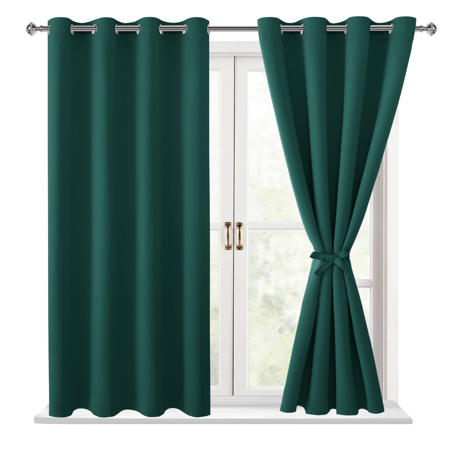 Hiasan Blackout Curtains For Bedroom, 52 X 54 Inches Long - Thermal Insulated & Energy Saving Window Curtains For Living Room, 2 Drape Panels Sewn With Tiebacks, Hunter Green