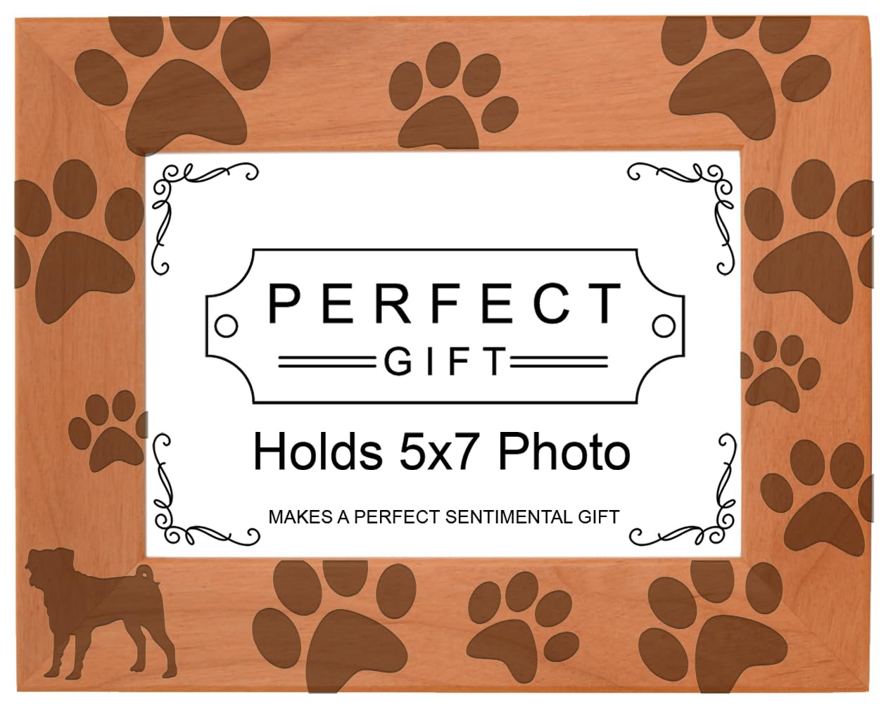 Gifts For All By Rachel Olevia Dog Lover Gift Pug Silhouette Paw Prints Natural Wood Engraved 5x7 Landscape Picture Frame Wood