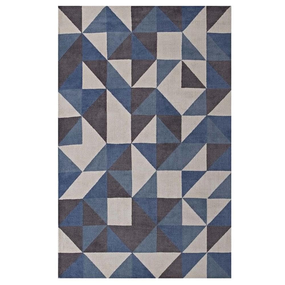 Modway Kahula Geometric Triangle Mosaic 8X10 Area Rug In Blue, White And Gray