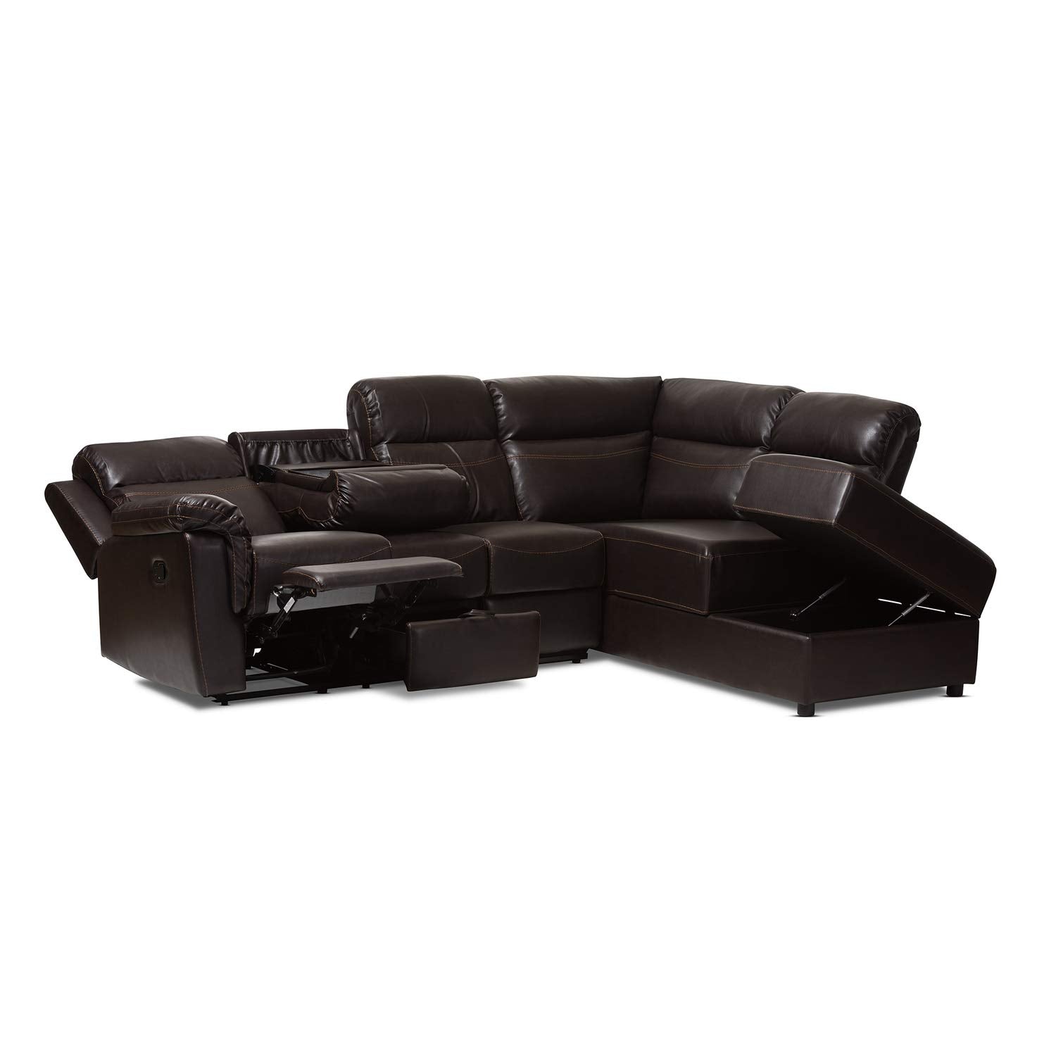 Baxton Studio Roland 2 Piece Faux Leather Reclining Sectional In Brown