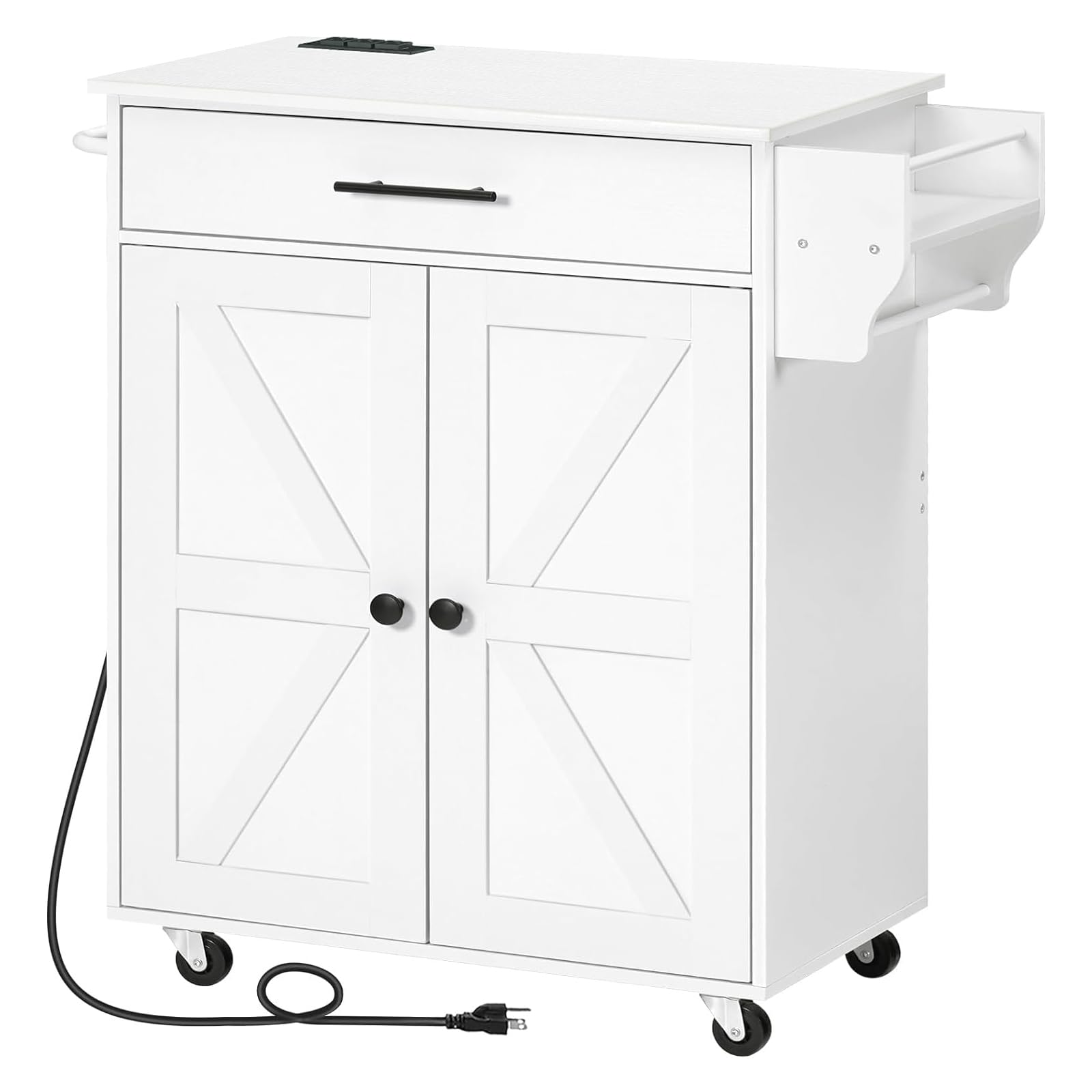 Hoobro Kitchen Island With Power Outlet, Kitchen Storage Island With Large Worktop, Spice Rack And Drawer, Rolling Kitchen Cart