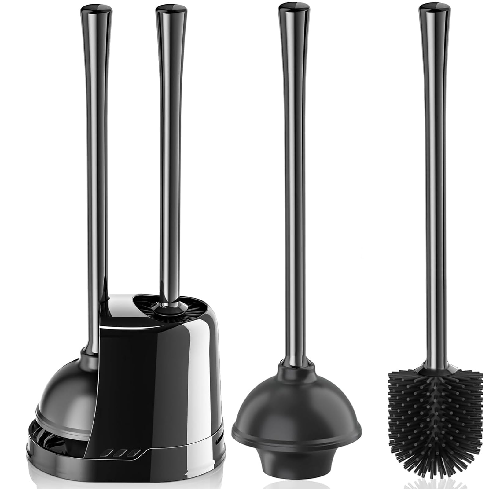 LOVLOY Toilet Plunger and Brush, Silicone Bowl Brush and Heavy Duty Toilet Plunger Set with Ventilated Holder, 2-in-1 Toilet Bru