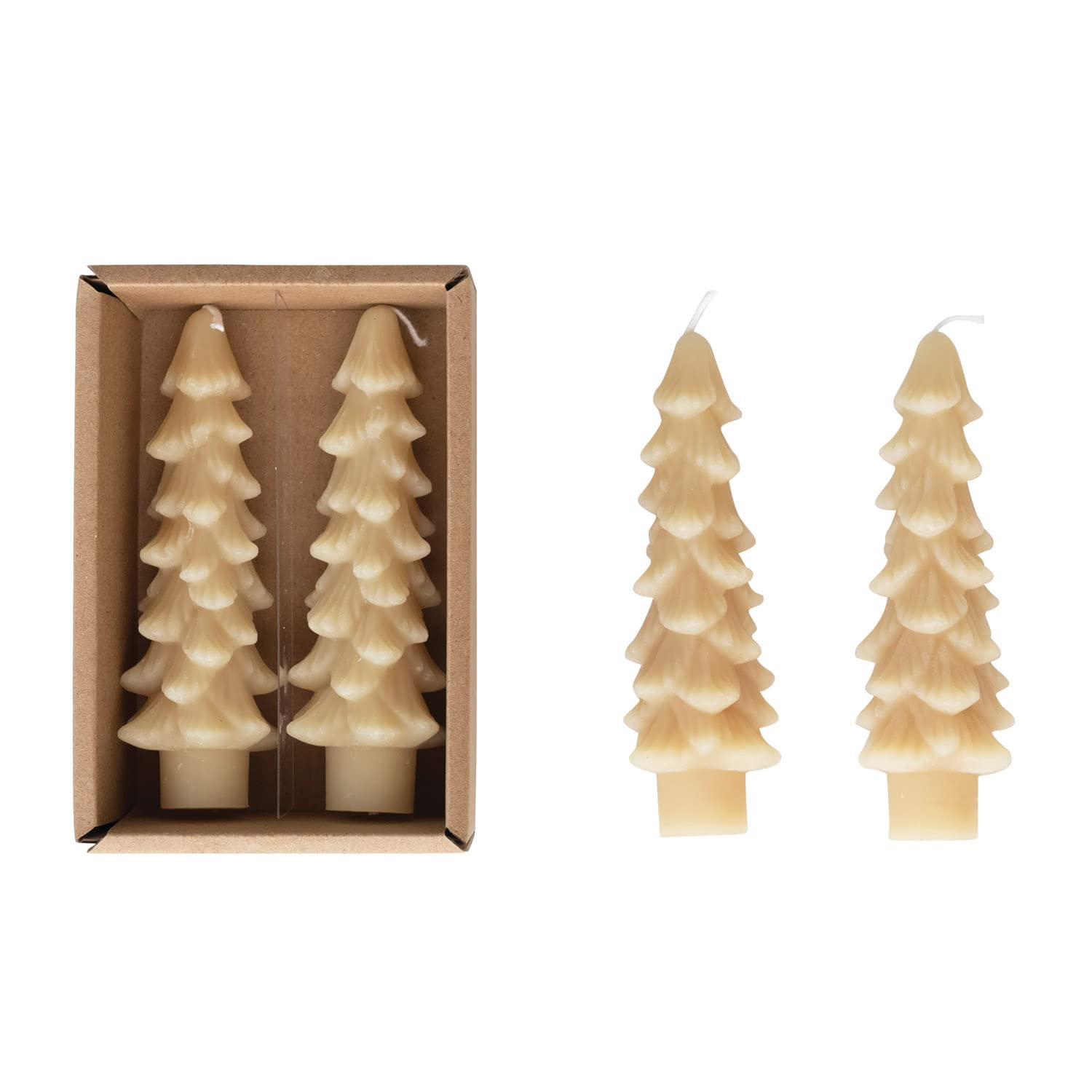 Creative Co-Op Unscented Tree Shaped Taper Candles, Eggnog, Boxed Set of 2 , 5
