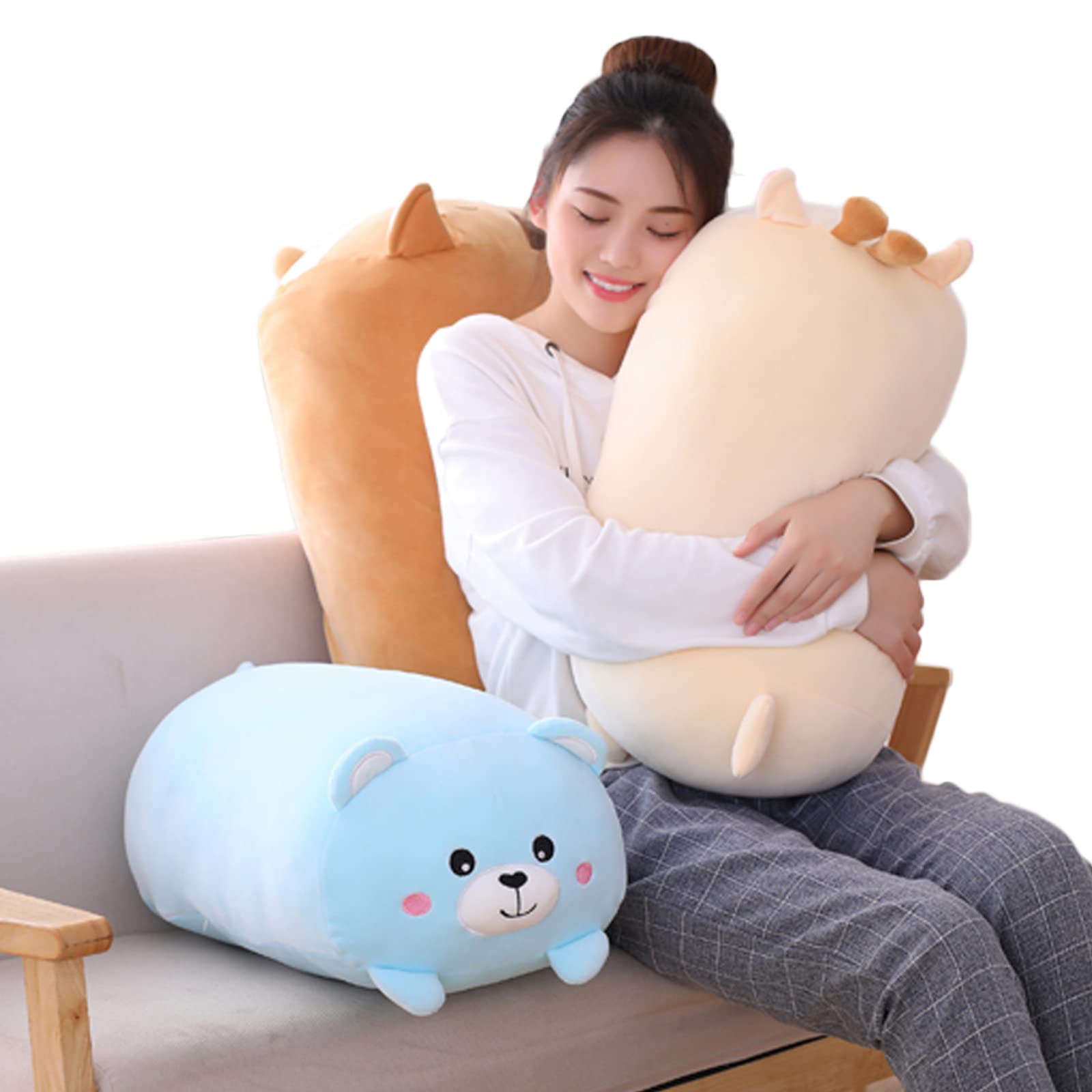 Hitoshe Bear Plush Stuffed Animal Toy Cylindrical Hugging Pillow Gifts For Kids Birthday, Valentine, Christmas, 8Inch