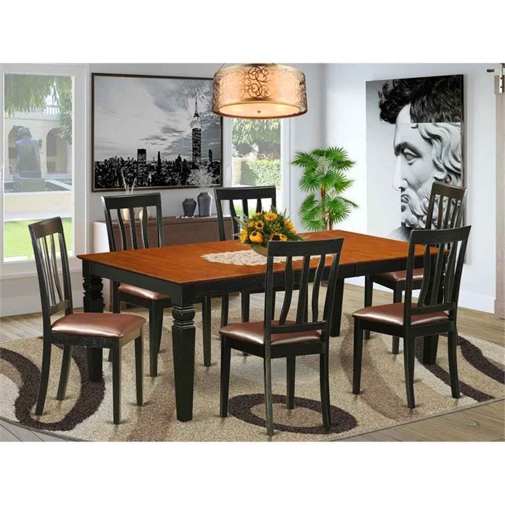 East West Furniture LGAN7-BCH-LC 7 Piece Dining Room Table Set Consist of a Rectangle Wooden Table with Butterfly Leaf and 6 Faux Leather Kitchen Dining Chairs, 42x84 Inch, Black & Cherry
