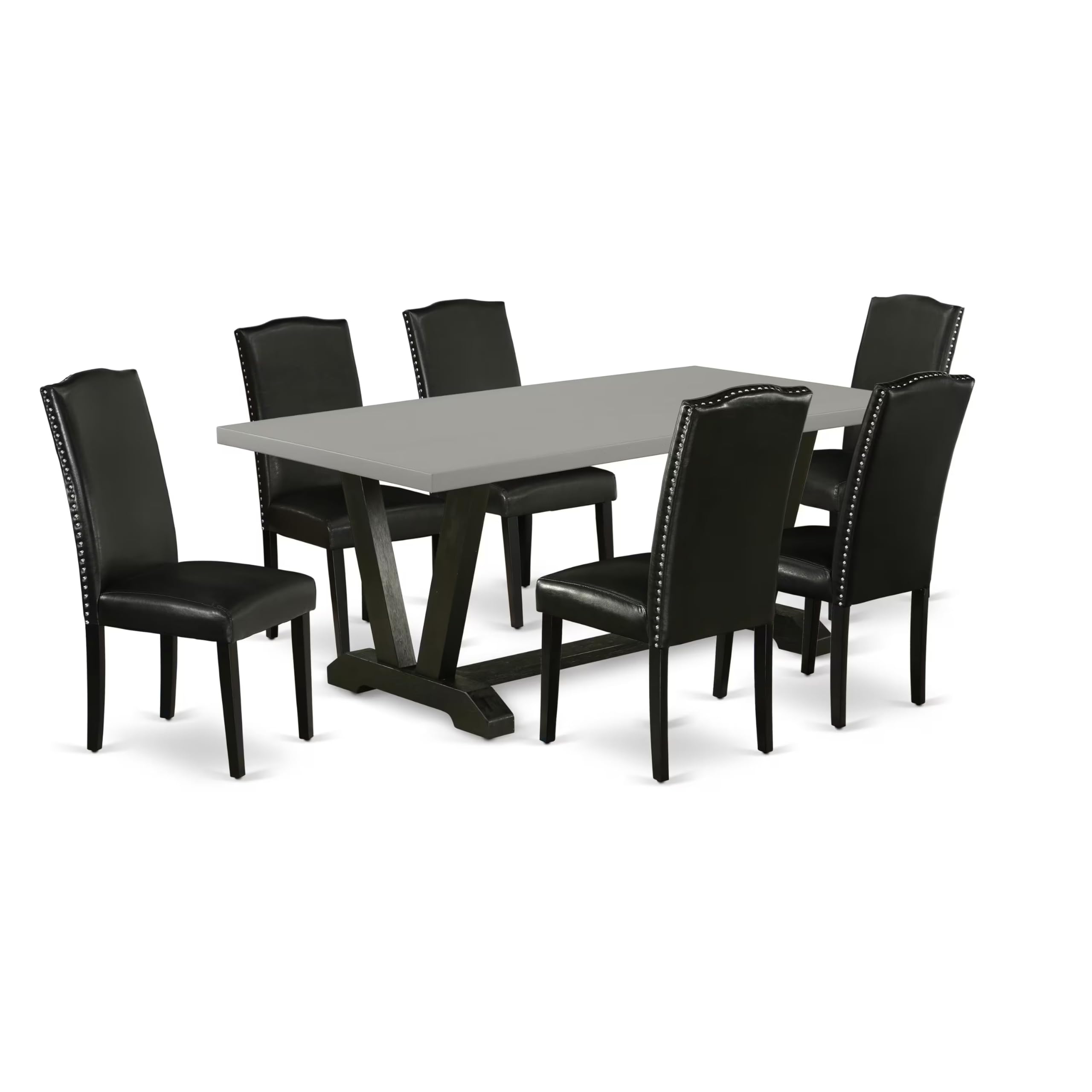 East West Furniture V697En169-7 7 Piece Dinette Set Consist Of A Rectangle Dining Room Table With V-Legs And 6 Black Faux Leather Upholstered Parson Chairs, 40X72 Inch, Multi-Color