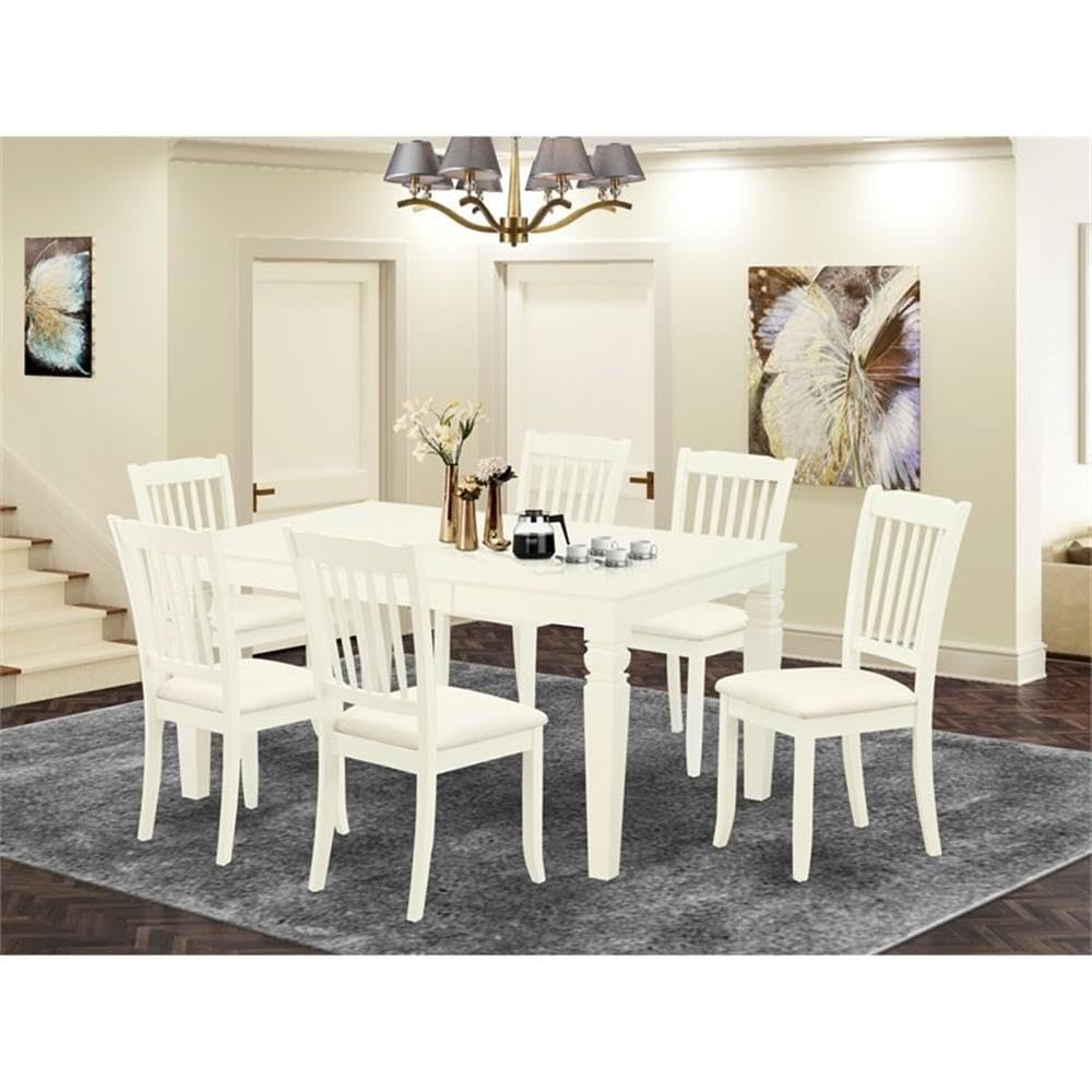 East West Furniture Weda7-Whi-C 7 Piece Kitchen Table Set Consist Of A Rectangle Dining Table With Butterfly Leaf And 6 Linen Fabric Dining Room Chairs, 42X60 Inch, Linen White