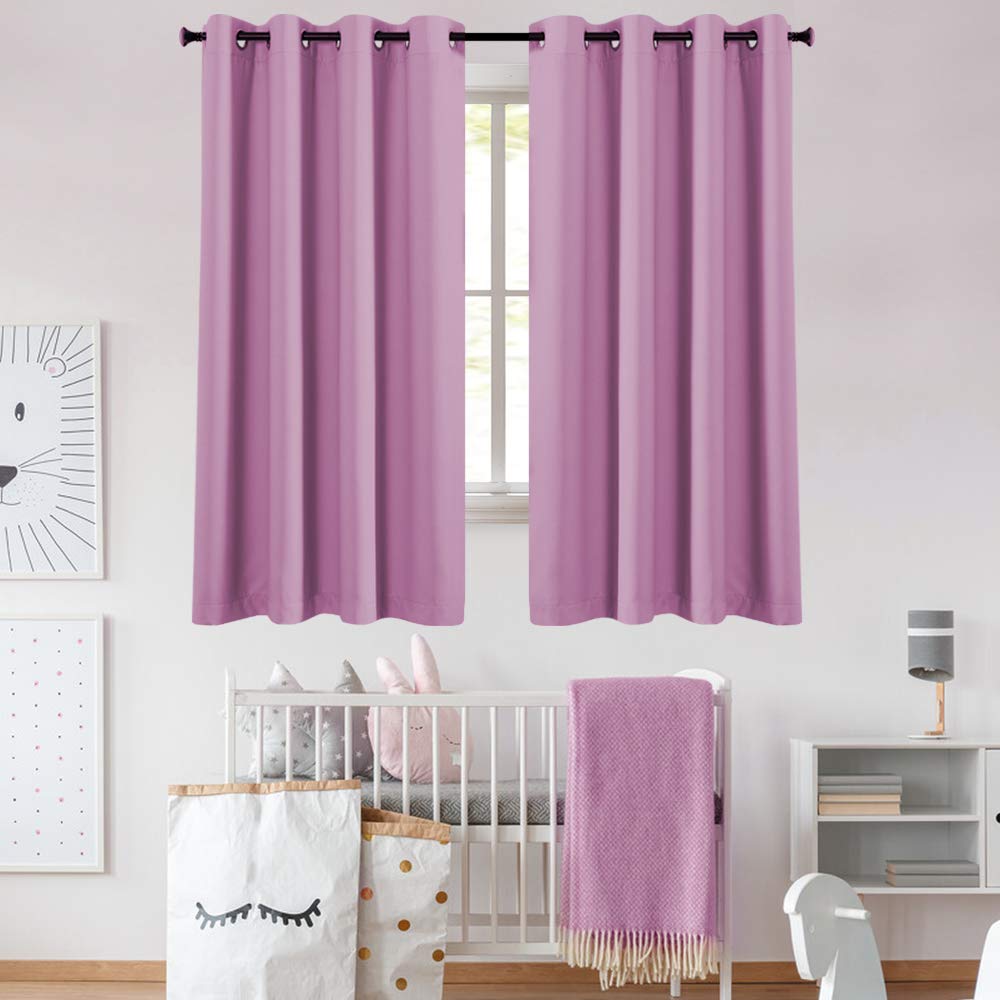 Keqiaosuocai Rose Purple Blackout 63 Inches Length For Nursery 2 Panels Blackout Grommet Window Drapes Thermal Insulated Light B
