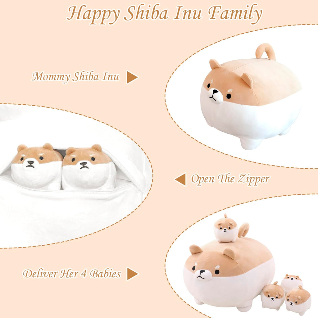 Toysym Shiba Inu Plush Kawaii Corgi Stuffed Animals With 4 Baby Corgi Plushies In Her Tummy, Soft Cotton Dog Plush Animal Pillow