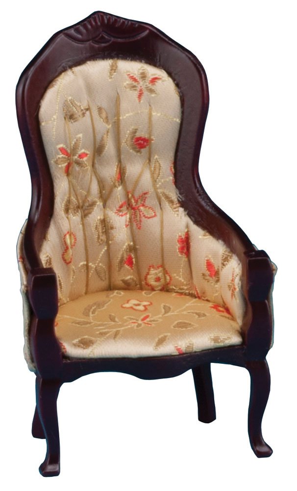 Classics Dollhouse Victorian Gents Chair, Mahogany with Floral Fabric