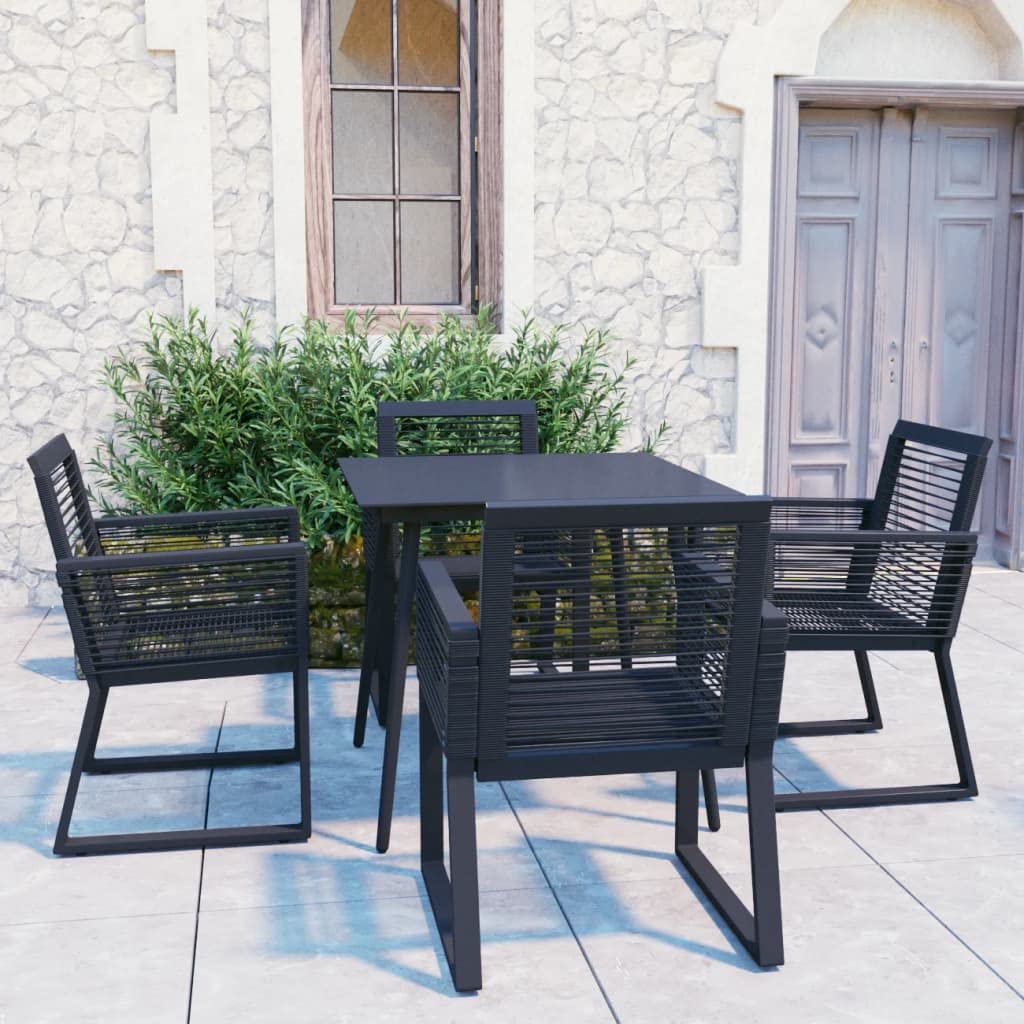 vidaXL Patio Dining Set in PVC Rattan - 3-Piece Black Outdoor Dining Furniture with Glass Top Table and Weather-Resistant Armchairs for Garden Use