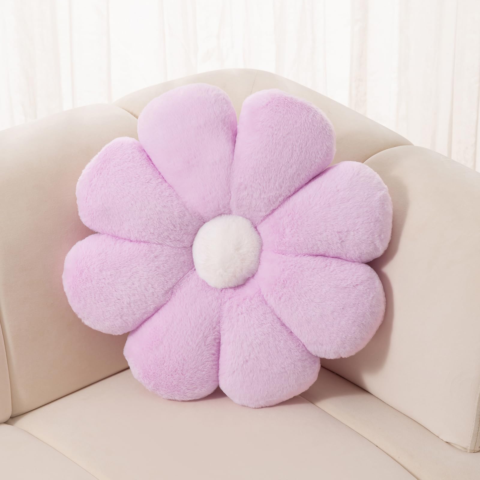 Fionout Flower Pillow Decorative Throw Pillows 25.5In Soft Purple Daisy Pillow Flower Shaped Pillow Floor Seating Custion For Re