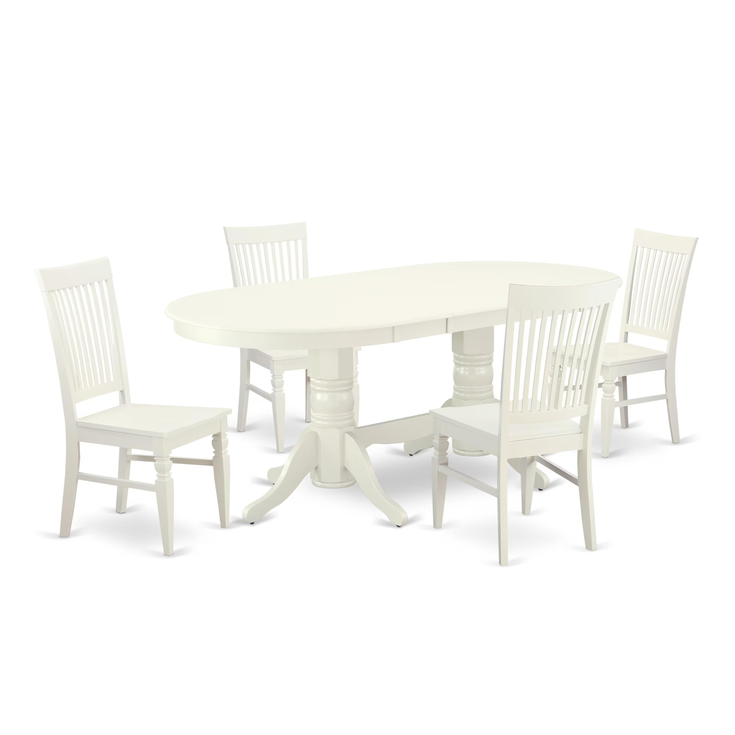East West Furniture Vawe5-Lwh-W 5 Piece Kitchen Table Set For 4 Includes An Oval Dining Room Table With Butterfly Leaf And 4 Dining Chairs, 40X76 Inch, Linen White