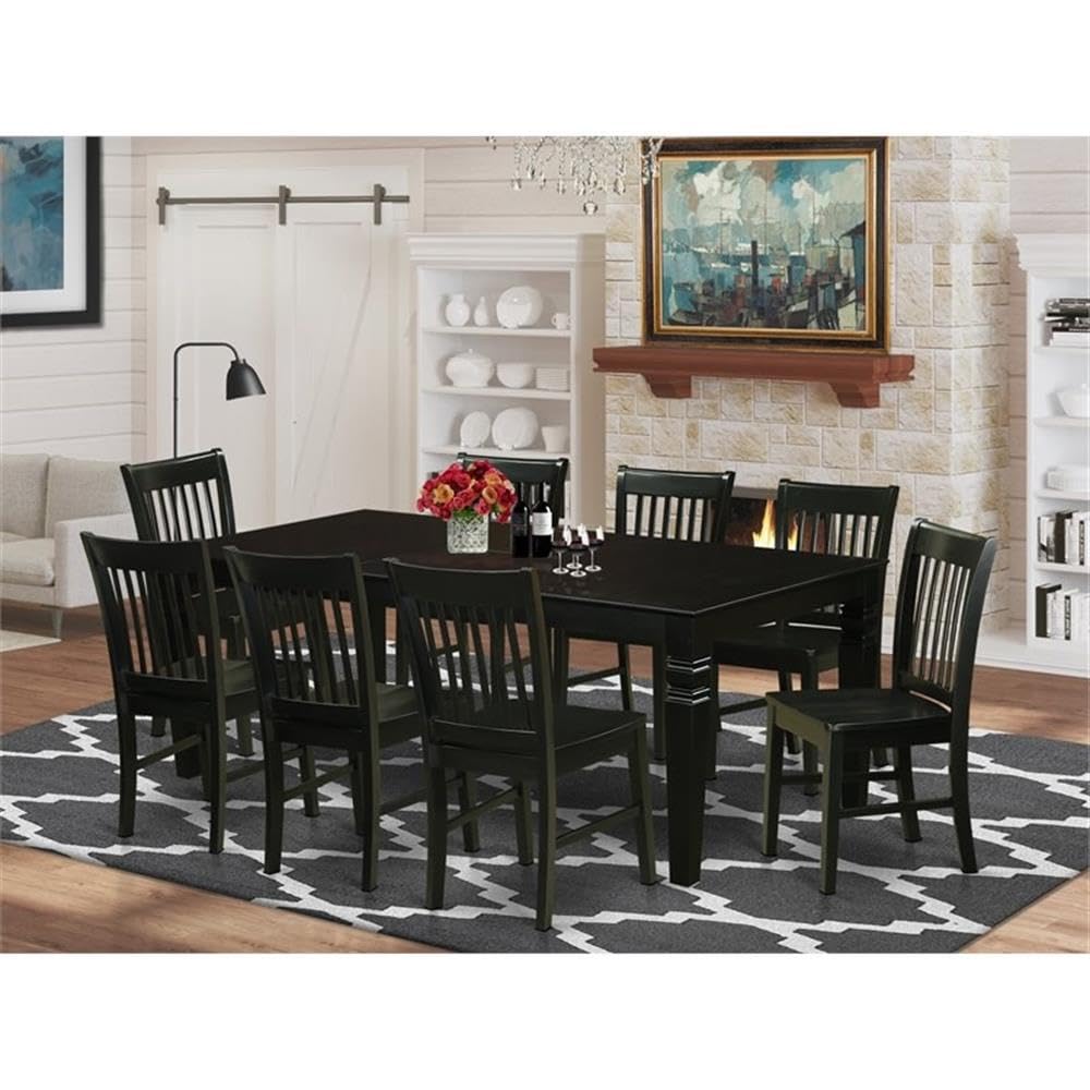 East West Furniture LGNO9-BLK-W 9 Piece Kitchen Table & Chairs Set Includes a Rectangle Dining Room Table with Butterfly Leaf and 8 Dining Chairs, 42x84 Inch, Black