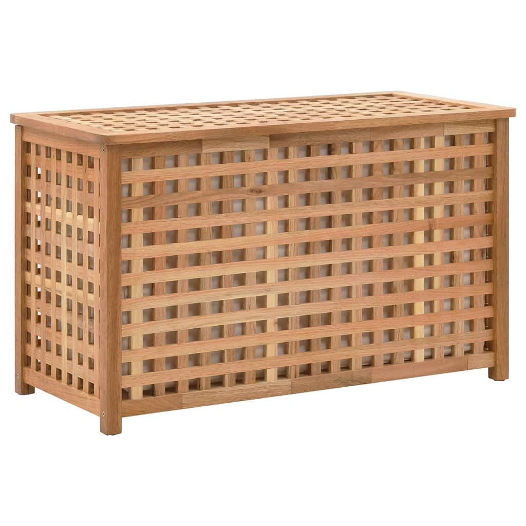 vidaXL Laundry Chest - Solid Walnut Wood and Plywood Construction, Ample Storage Space, Lattice Design for Ventilation, Removable Inner Fabric Bag