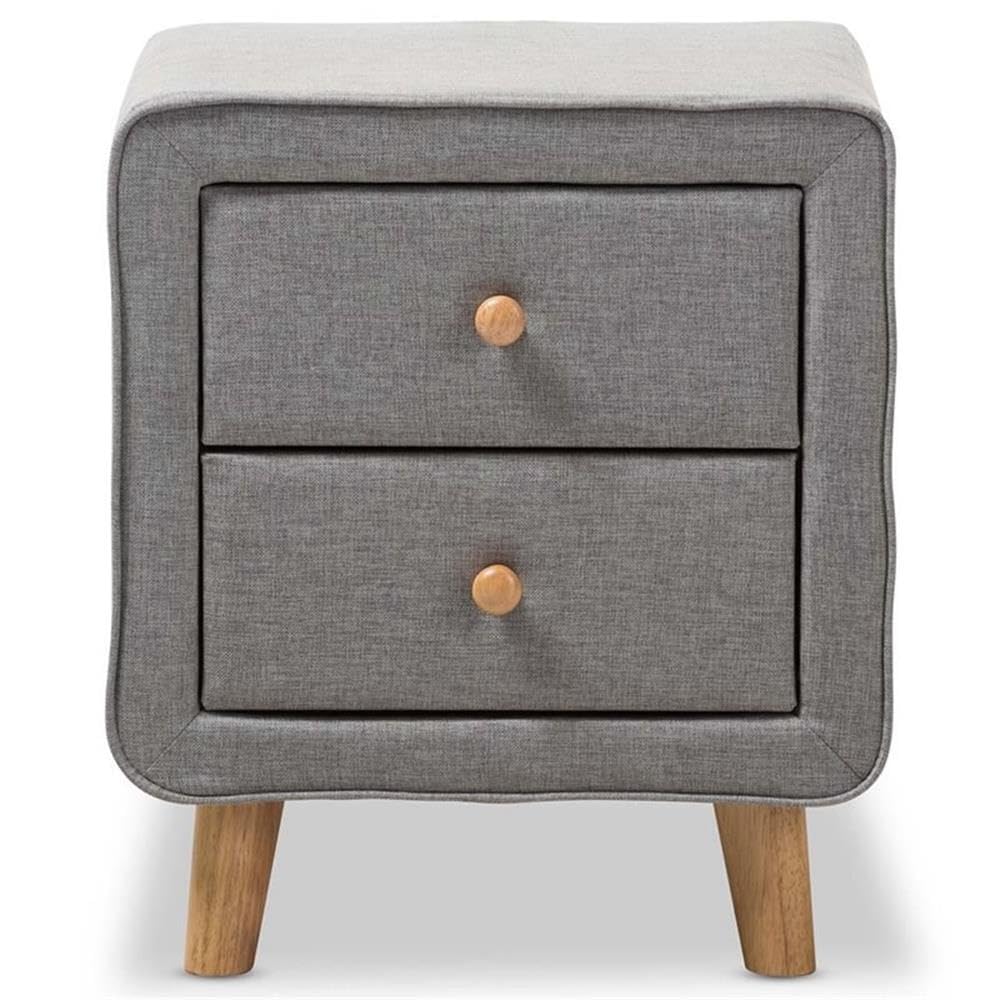 Baxton Studio Jonesy Mid-Century Grey Fabric Upholstered 2-Drawer Nightstand