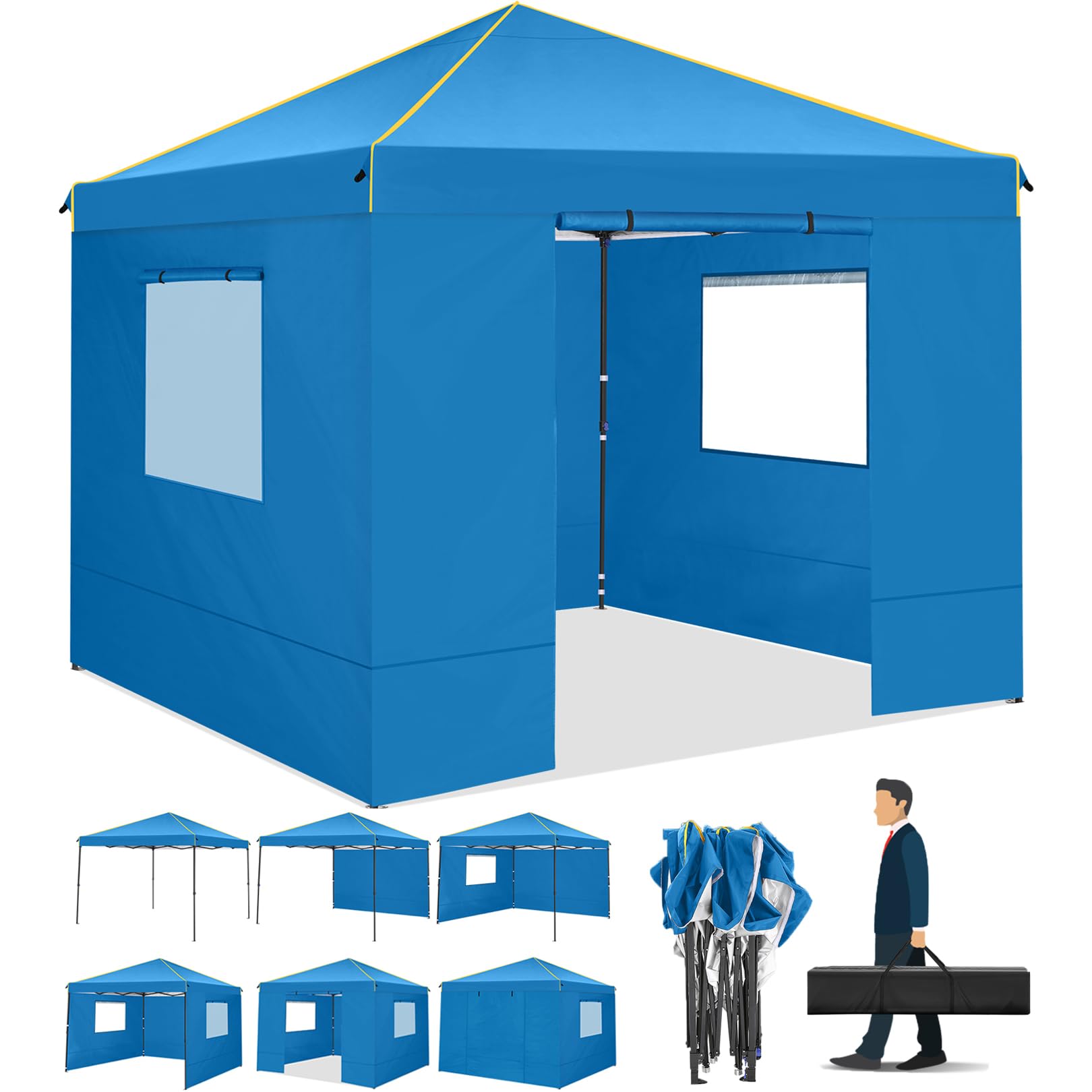 Alishebuy 10x10 Pop Up Canopy Tent with 4 Removable Sidewalls 2.0, Waterproof Commercial Instant Gazebo Tent Outdoor Canopy Tent