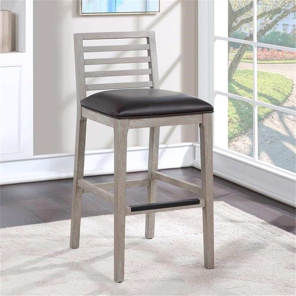 American Woodcrafters Siri Solid Wood Gray with Brown Bonded Leather Bar Stool