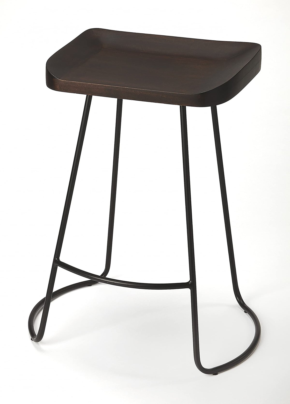 HomeRoots Dark Brown Mango Wood Solids, Iron; Black Metal Finish Coffee Counter Stool