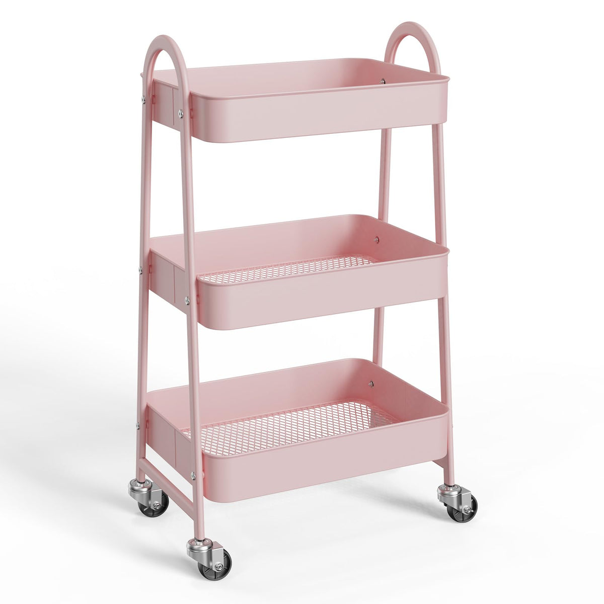 Olixis 3 Tier Utility Rolling Cart, Metal Mobile Storage Shelf With Lockable Caster Wheels, Organization For Livingroom, Bathroo