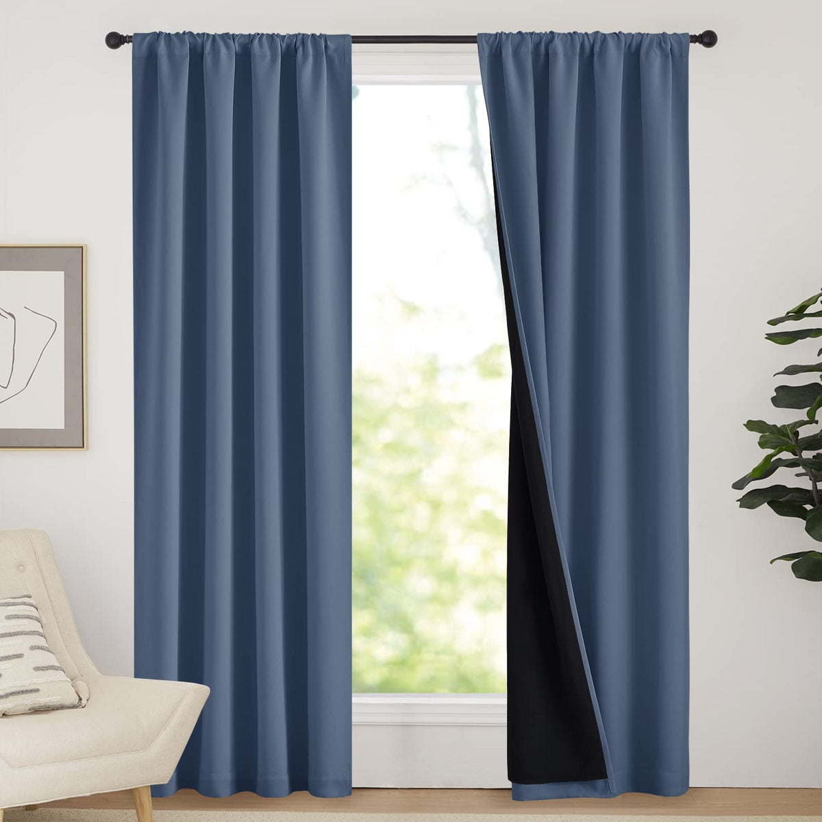 Nicetown Complete 100% Blackout Curtains, Thermal Insulated & Energy Efficiency Window Draperies For Guest Room, Full Shading Pa