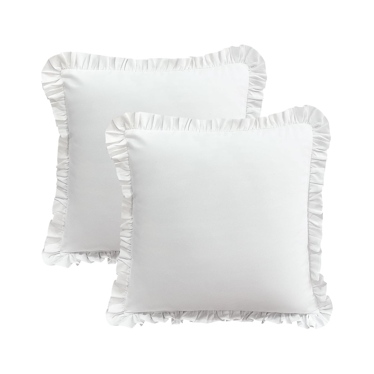 Dekeyoo Ruffled Pillow Case Set, White Euro Pillow Shams, Pack Of 2 Edge Ruffled Pillow Cover 100% Brushed Microfiber 26X26 Inch
