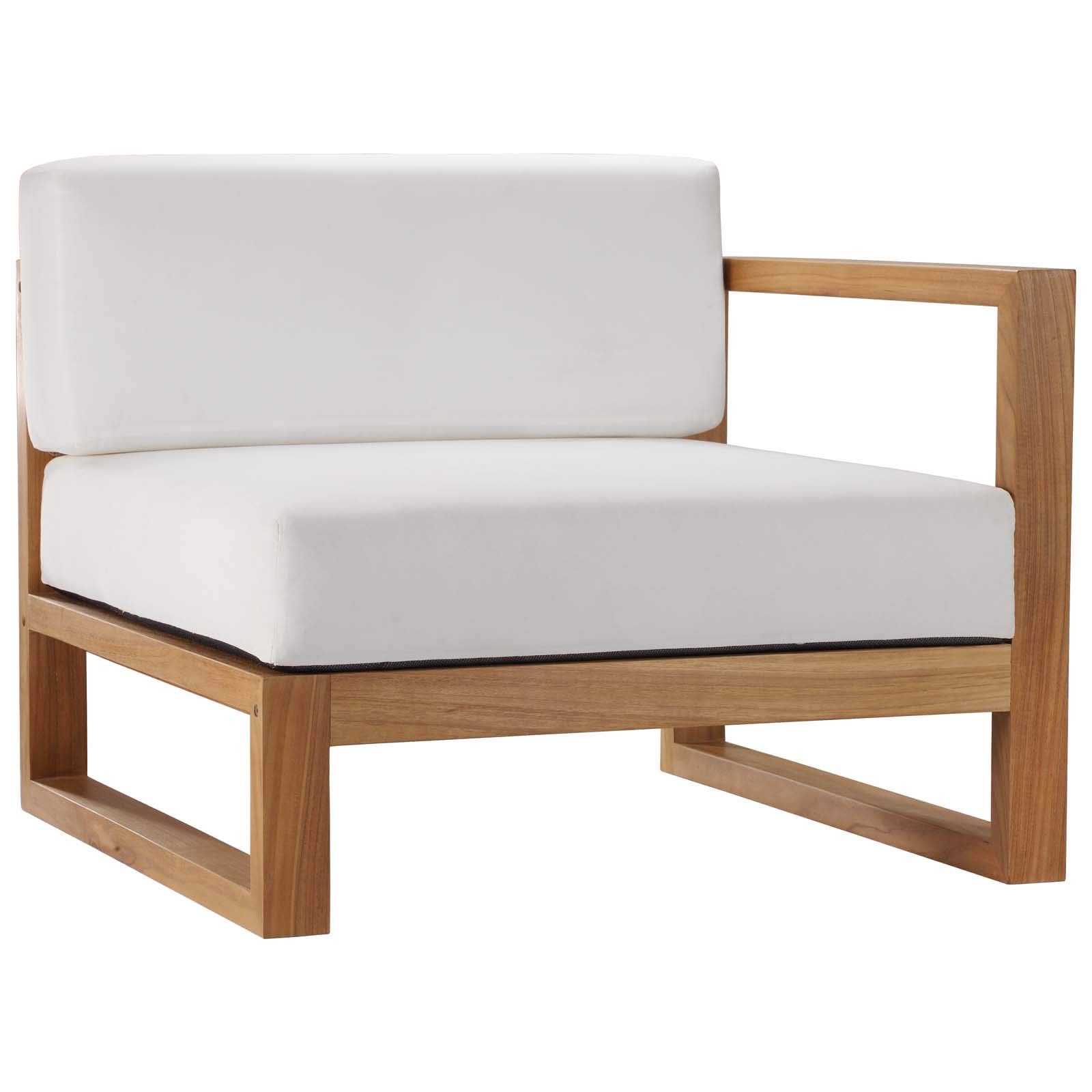 Modway Eei-4619-Nat-Whi-Set Upland Patio Teak Wood Sectional Sofa, 5-Piece Set, Natural White