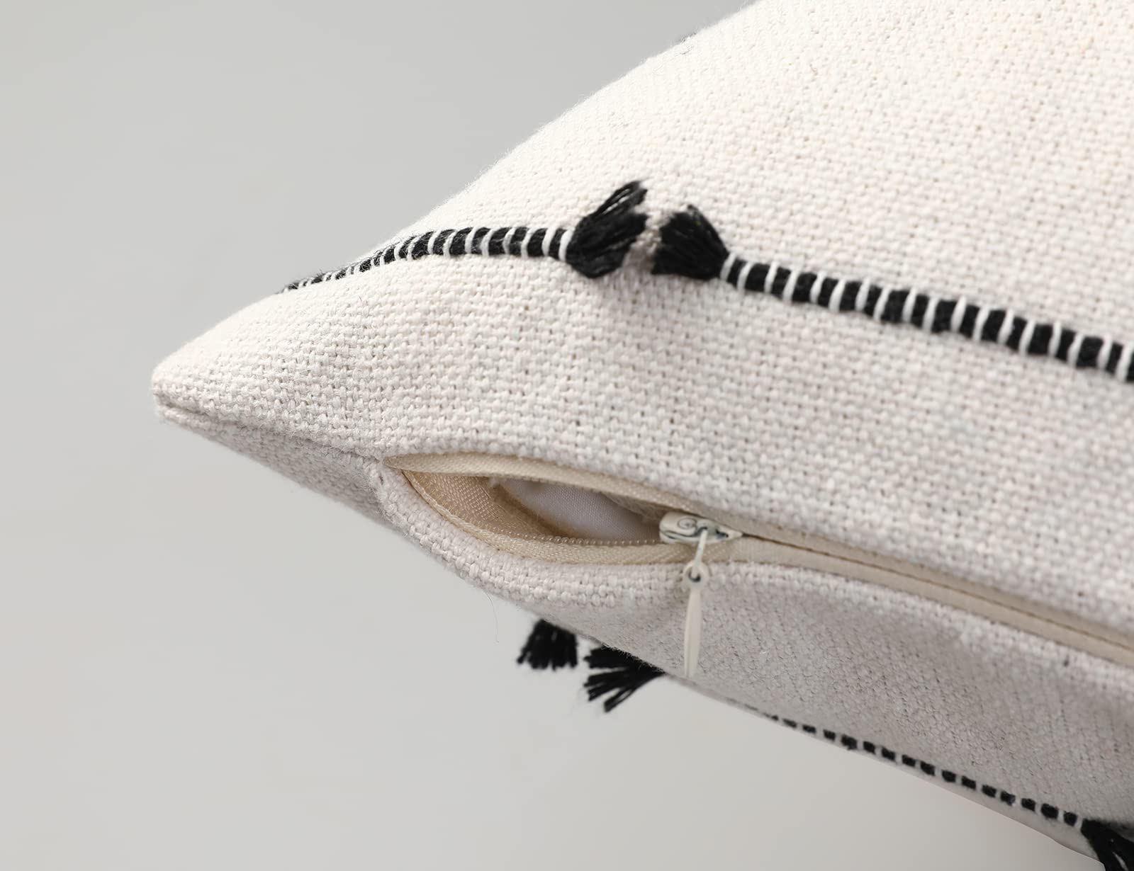 Nuyecy Set Of 2 Boho Throw Pillow Covers 16X16,Black Off White Neutral Couch Pillow Case With Tassel Fringe Decorative,Modern Ac