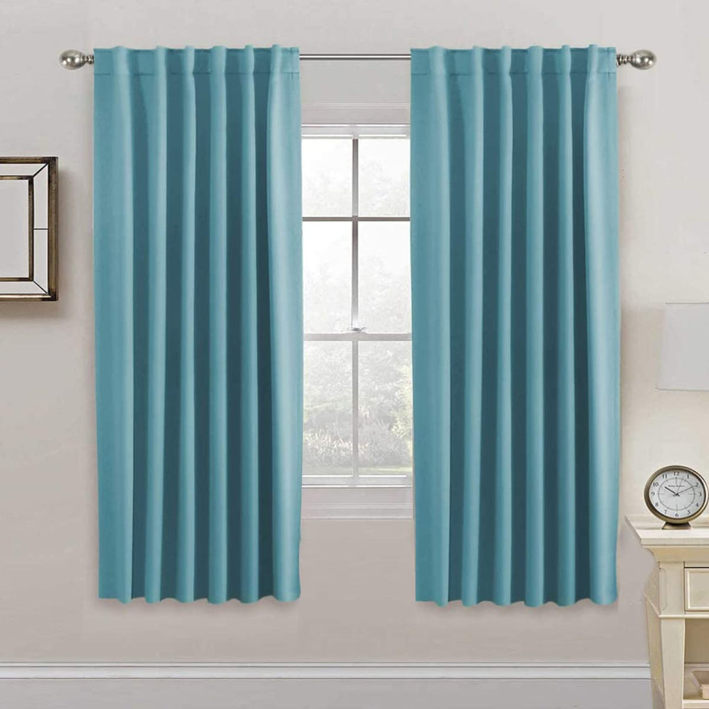 H.Versailtex Blackout Curtains Thermal Insulated Window Treatment Panels Room Darkening Blackout Drapes For Living Room Back Tab/Rod Pocket Bedroom Draperies, 52 X 72 Inch, Aqua, 2 Panels